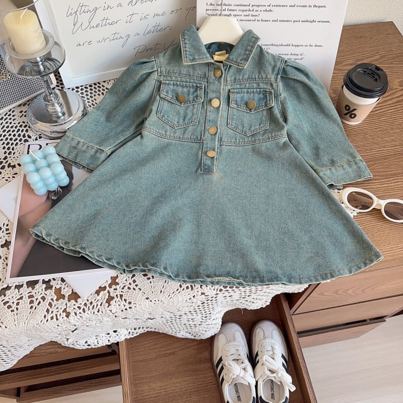 Lányok denim szoknyája, koreai stílusú, A-vonal, gallér, pamut 58,2%, 3-8 éveseknek, ősz 2024