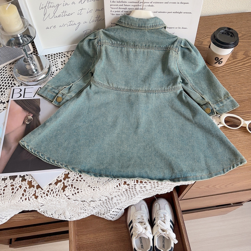 Lányok denim szoknyája, koreai stílusú, A-vonal, gallér, pamut 58,2%, 3-8 éveseknek, ősz 2024