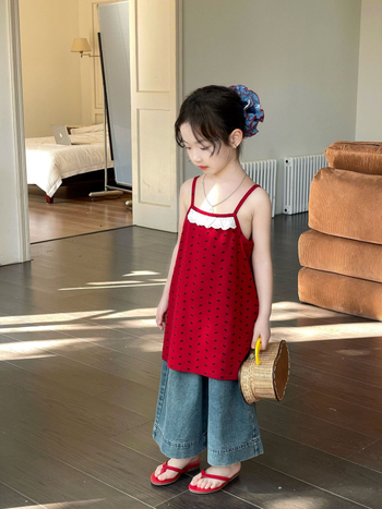 Koreai stílusú pántos ruha lányoknak, A-vonalú, virágos mintázat, pamut 95%