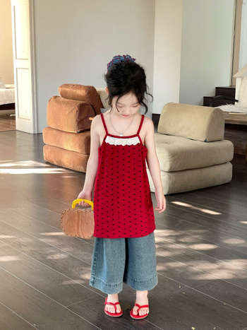 Koreai stílusú pántos ruha lányoknak, A-vonalú, virágos mintázat, pamut 95%