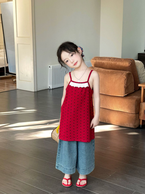 Koreai stílusú pántos ruha lányoknak, A-vonalú, virágos mintázat, pamut 95%