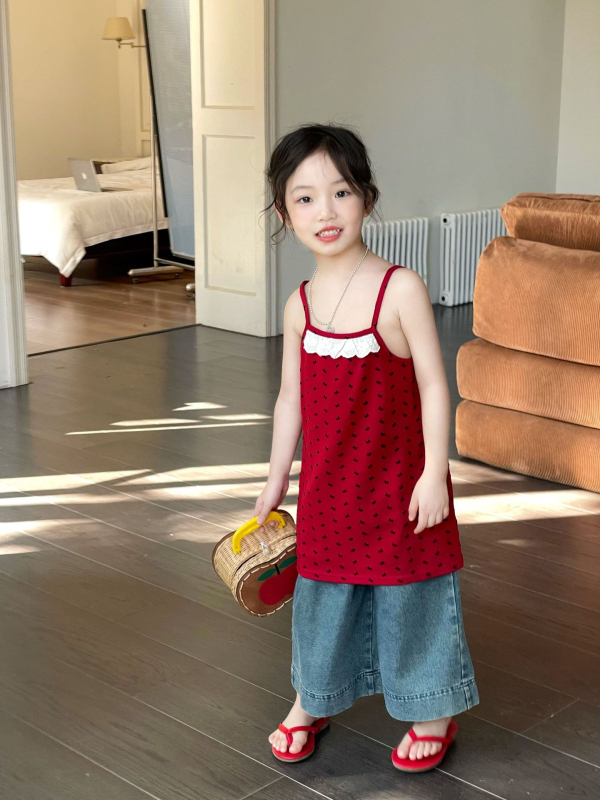 Koreai stílusú pántos ruha lányoknak, A-vonalú, virágos mintázat, pamut 95%