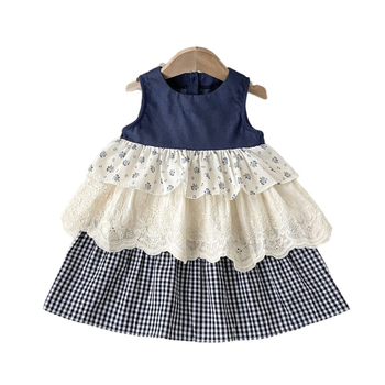 Gyerekeknek szóló ujjatlan ruha patchwork részletekkel, pamut szövet, bélés pamut, hercegnő stílus, 3-8 éveseknek, nyár