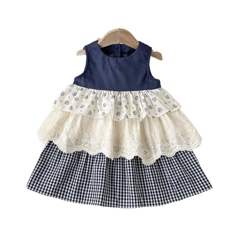 Gyerekeknek szóló ujjatlan ruha patchwork részletekkel, pamut szövet, bélés pamut, hercegnő stílus, 3-8 éveseknek, nyár