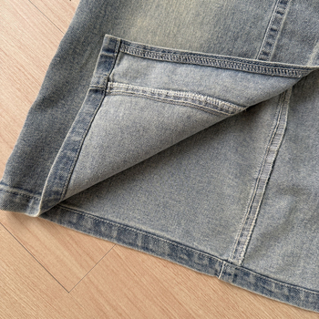 Fustă denim pentru copii, vară, lungime medie, despicare pe lateral, croială strânsă, Hong Kong–American design, 90–98% bumbac, Pentru copii 3–8 ani