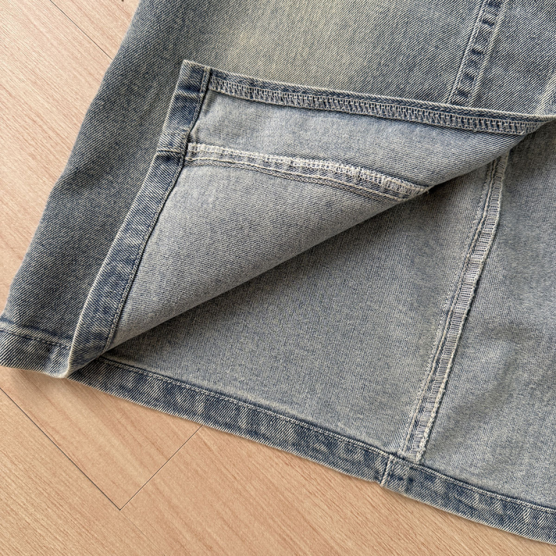 Fustă denim pentru copii, vară, lungime medie, despicare pe lateral, croială strânsă, Hong Kong–American design, 90–98% bumbac, Pentru copii 3–8 ani