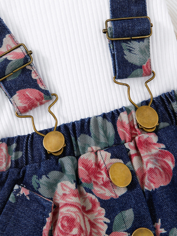 Detská dvojdielna súprava: top s dlhým rukávom a rifľová sukňa s kvetinovou potlačou; materiál 95% bavlna; vek 1–3 roky; jeseň.