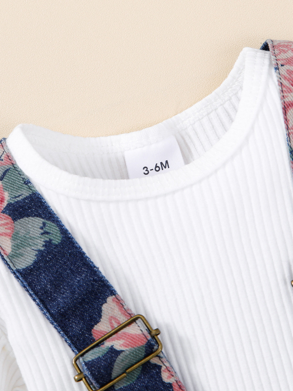 Detská dvojdielna súprava: top s dlhým rukávom a rifľová sukňa s kvetinovou potlačou; materiál 95% bavlna; vek 1–3 roky; jeseň.