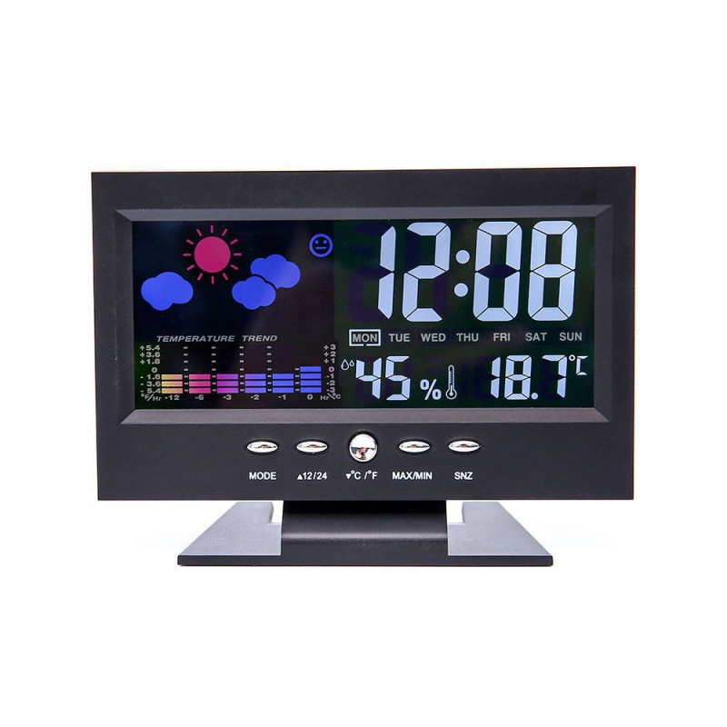 Kućni budilnik s LED zaslonom, prikaz vremena, temperature i vlage, glasovno upravljanje, pozadinsko osvjetljenje, stolni sat s funkcijom snooze