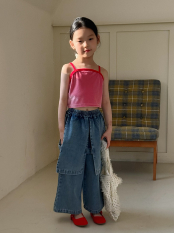 Κοριτσίστικη βελουρού camisol με τιράντες – Κορεατικό στυλ, απαλό ύφασμα, 3–8 ετών, Καλοκαίρι 2025