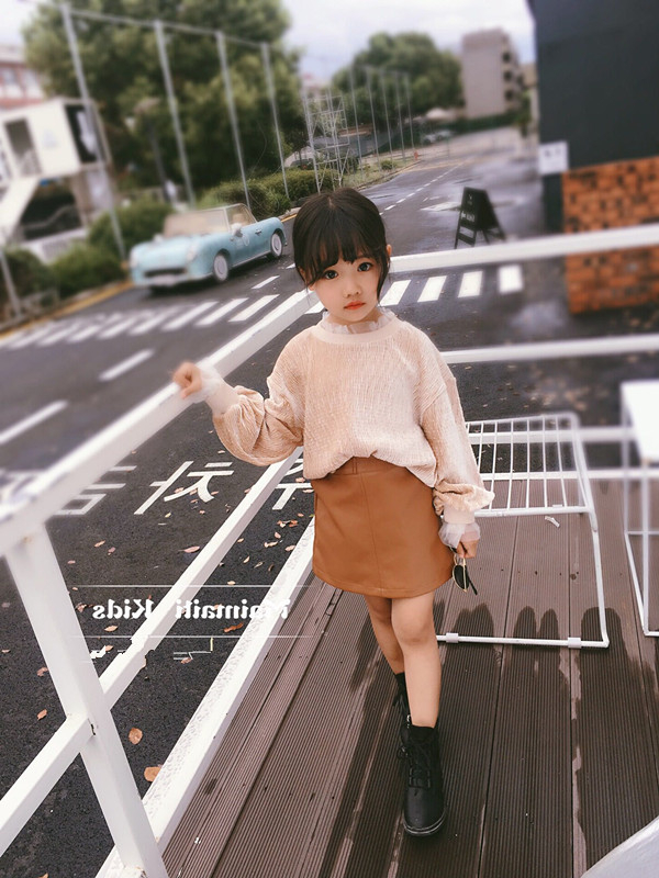 Fustă pentru fete din PU, stil coreean, potrivită pentru vârsta 3–8 ani.