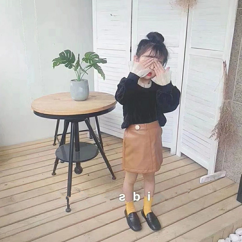 Fustă pentru fete din PU, stil coreean, potrivită pentru vârsta 3–8 ani.