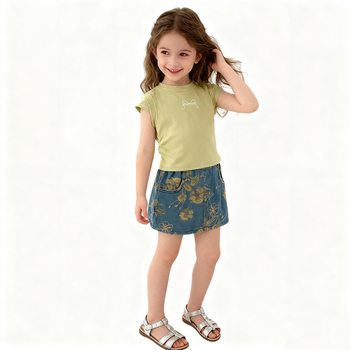 Két részes nyári denim szett lányoknak, ujjatlan, koreai stílusú