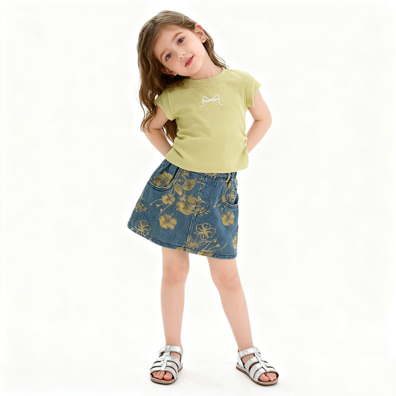 Két részes nyári denim szett lányoknak, ujjatlan, koreai stílusú