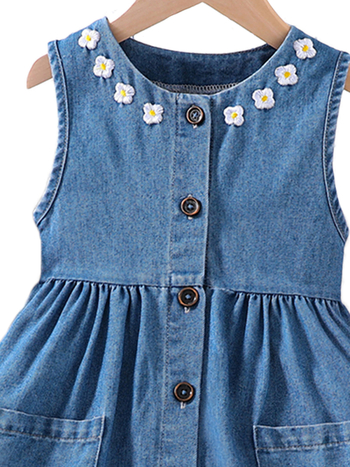 Lányoknak való farmerdzseki és ruha készlet, ujjatlan, virágos mintával, 3–8 éveseknek, tavasz–nyár