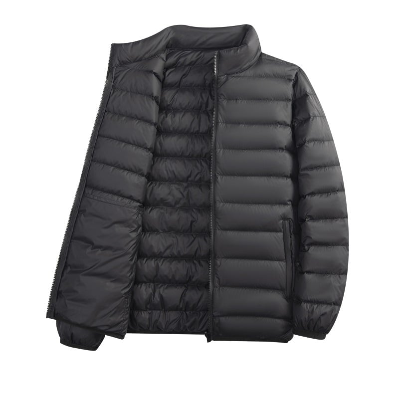 Мъжко леко пухено яке със Stand‑up яка, запълване 650, гъши пух, водо- и ветроустойчиво, свободна кройка, дължина 50–65 cm