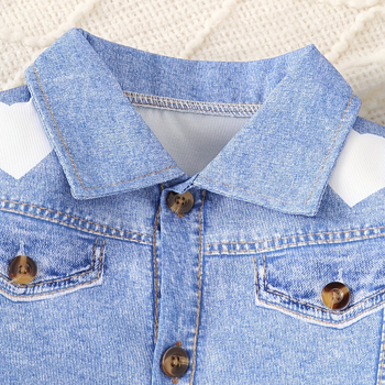 Dvodjelni set za male djevojčice: sladak stil, denim-look jakna s lažnim džepovima sa srcem i suknja