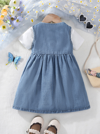 Két részes gyerekruha: ruha és légáteresztő rövid ujjú felső, pamut anyag, koreai stílus, 3–8 éves lányoknak, nyár/tavasz