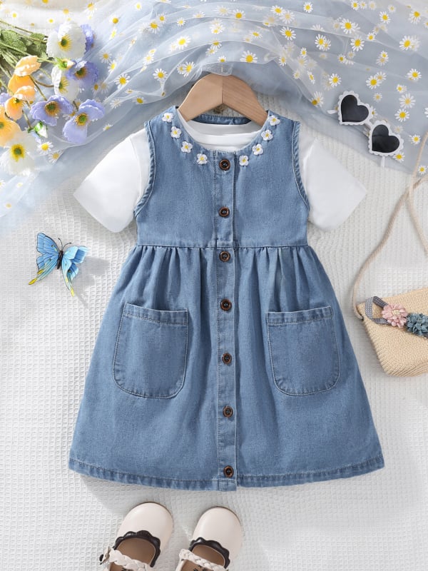 Két részes gyerekruha: ruha és légáteresztő rövid ujjú felső, pamut anyag, koreai stílus, 3–8 éves lányoknak, nyár/tavasz