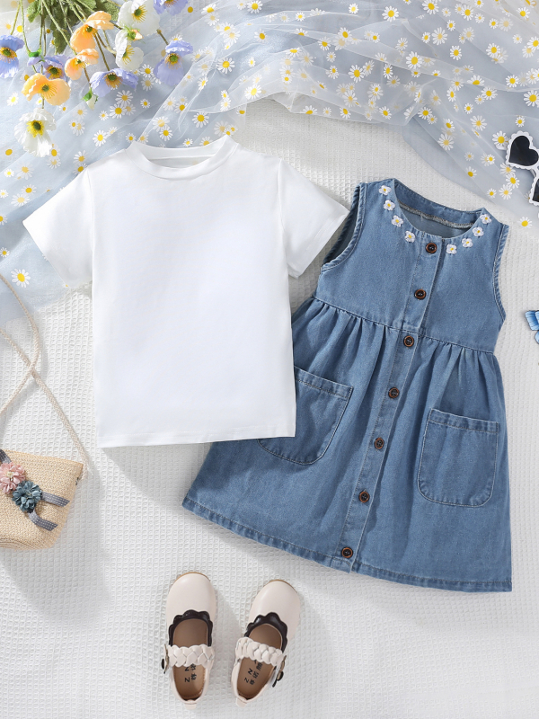 Két részes gyerekruha: ruha és légáteresztő rövid ujjú felső, pamut anyag, koreai stílus, 3–8 éves lányoknak, nyár/tavasz