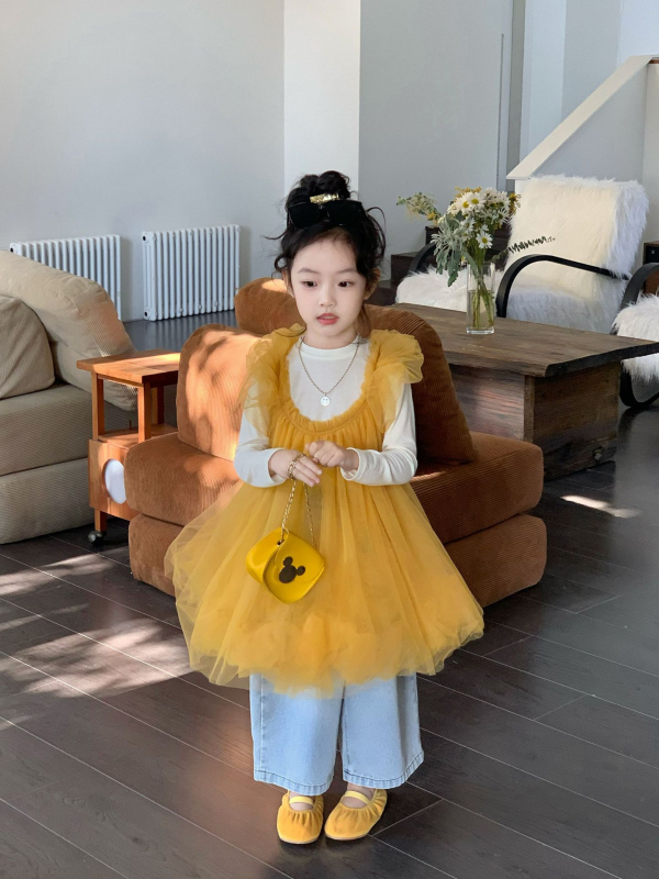 Rochie pentru fetițe în stil coreean, croială A-line, bretele (amestec poliester, căptușeală poliester, pentru 3–8 ani, primăvara 2025)