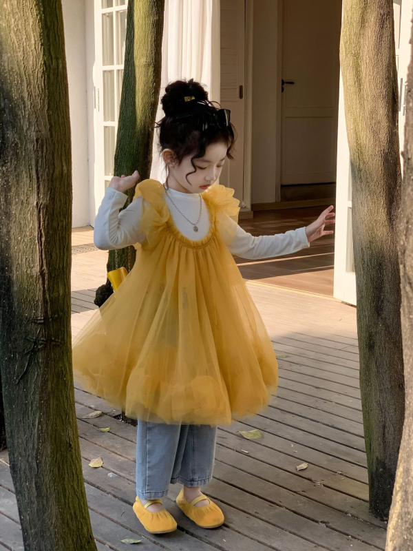 Rochie pentru fetițe în stil coreean, croială A-line, bretele (amestec poliester, căptușeală poliester, pentru 3–8 ani, primăvara 2025)