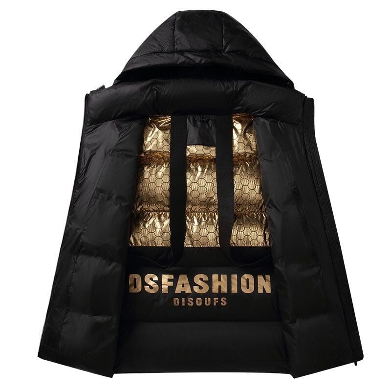 Мъжко яке с бял патеши пух, удебелено, с качулка и цип, 800 пълнеж