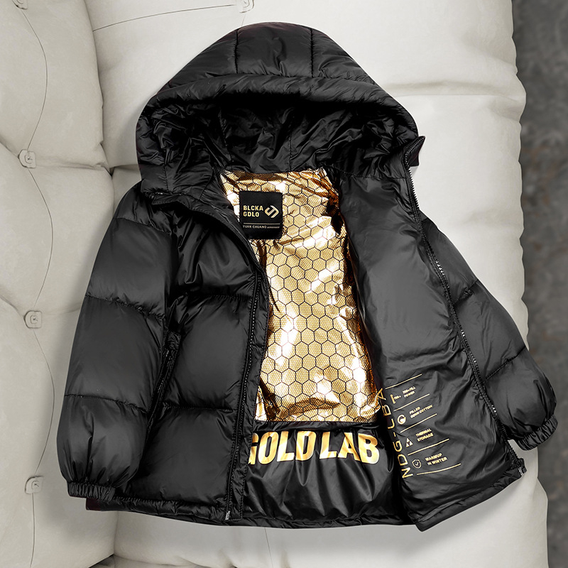 Gyerekeknek való pehelydzseki - Koreai stílus, tollal töltött, téli szezon, rövid fazon, laza szabás