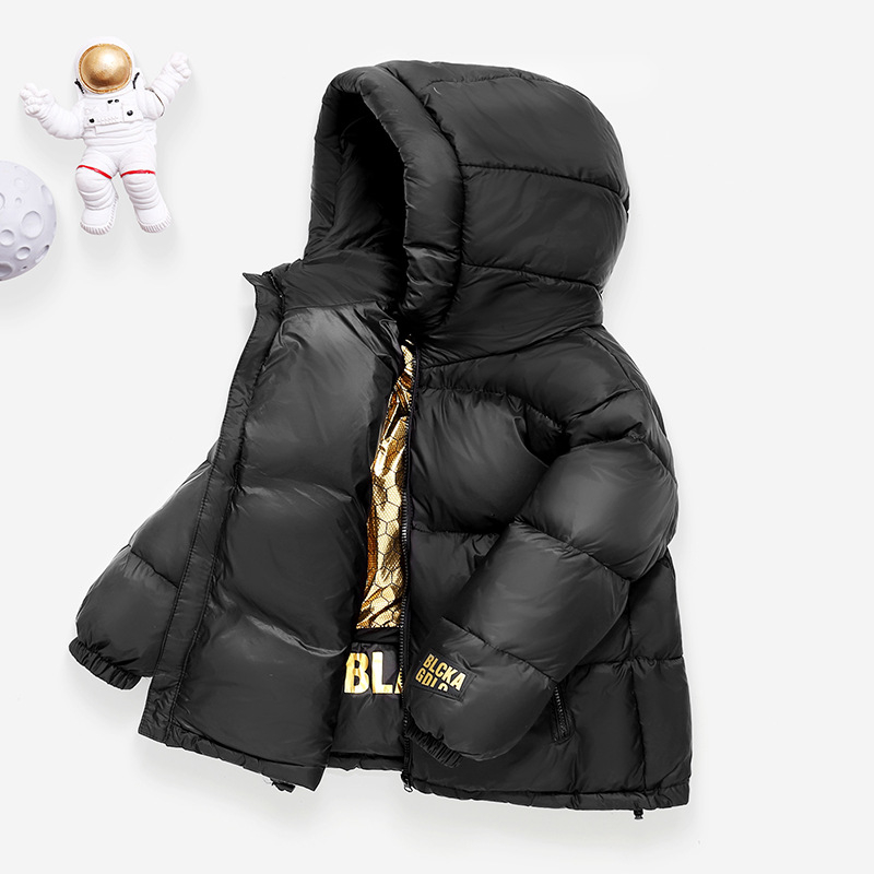 Gyerekeknek való pehelydzseki - Koreai stílus, tollal töltött, téli szezon, rövid fazon, laza szabás