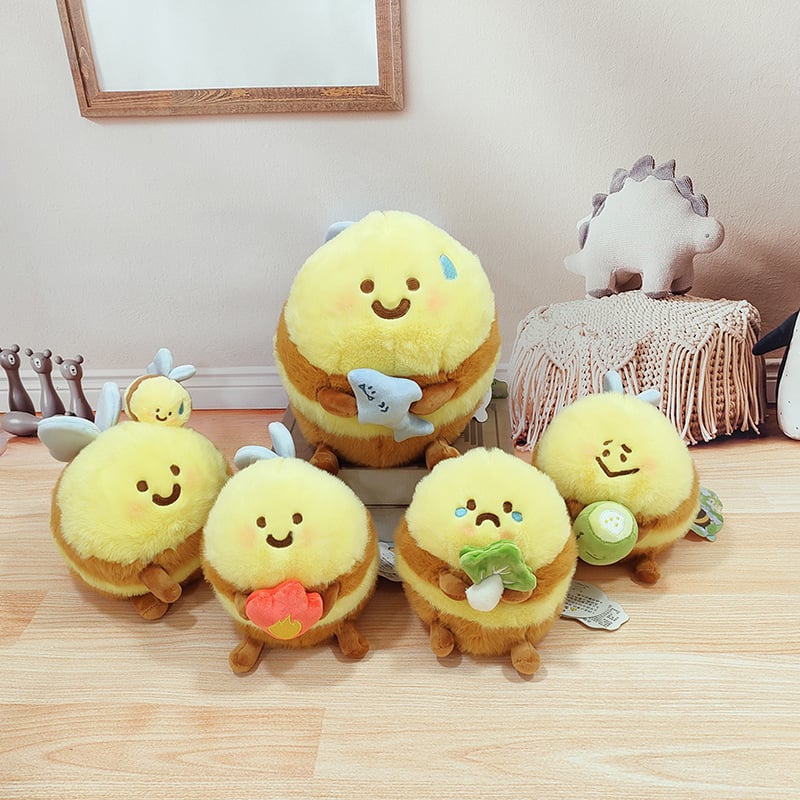 Λούτρινο μέλισσα κούκλα — ζωάκι με κοντή γούνα, γέμισμα PP βάμβακι, κατάλληλο για 7–14 ετών