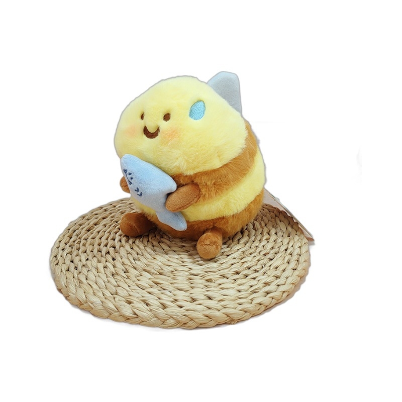 Λούτρινο μέλισσα κούκλα — ζωάκι με κοντή γούνα, γέμισμα PP βάμβακι, κατάλληλο για 7–14 ετών