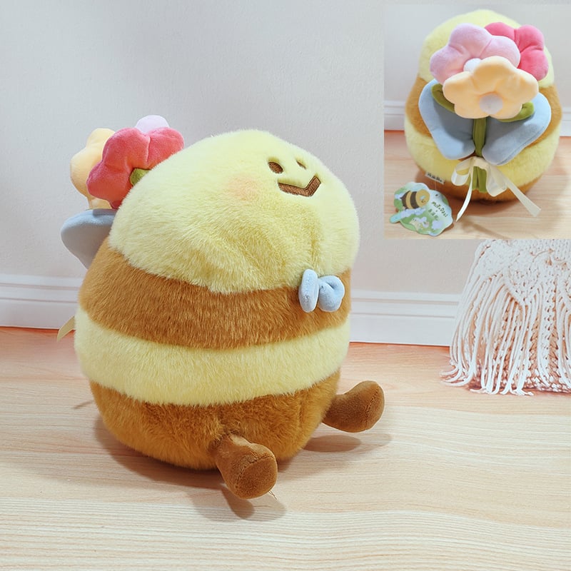 Λούτρινο μέλισσα κούκλα — ζωάκι με κοντή γούνα, γέμισμα PP βάμβακι, κατάλληλο για 7–14 ετών