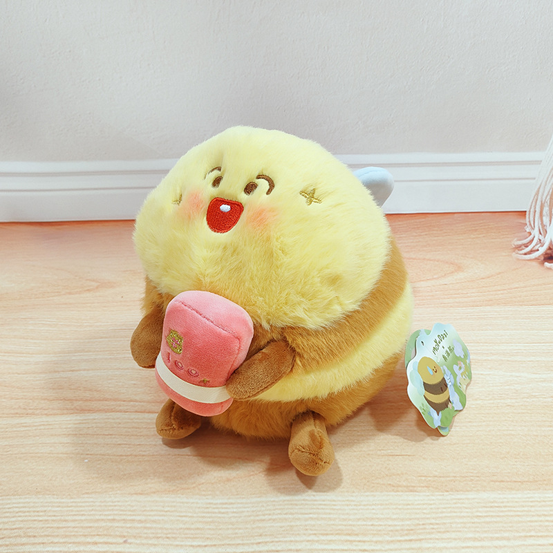 Λούτρινο μέλισσα κούκλα — ζωάκι με κοντή γούνα, γέμισμα PP βάμβακι, κατάλληλο για 7–14 ετών