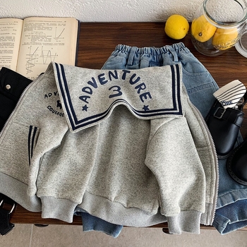 Παιδικό μπουφάν με κουκούλα και φερμουάρ, επένδυση φλίς, παχύ πολυεστέρας, Unisex, χειμώνας