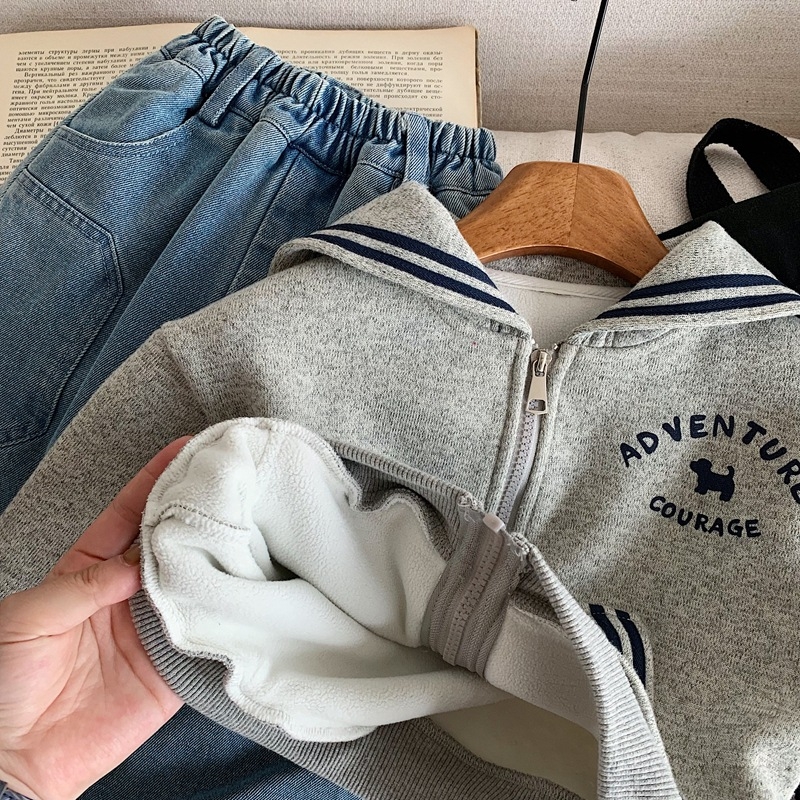 Παιδικό μπουφάν με κουκούλα και φερμουάρ, επένδυση φλίς, παχύ πολυεστέρας, Unisex, χειμώνας