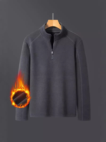 Мъжки суитшърт с поларена подплата, цип и стойкова яка, плътна материя от полиестер