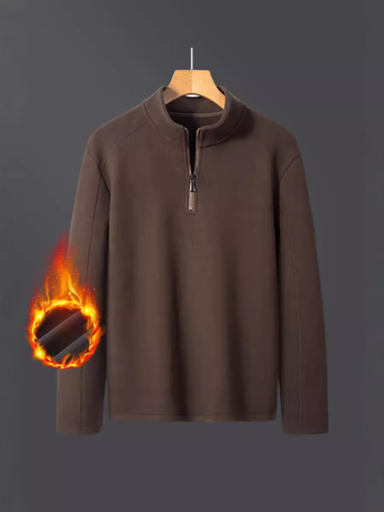 Мъжки суитшърт с поларена подплата, цип и стойкова яка, плътна материя от полиестер