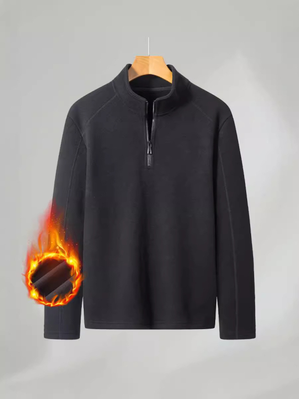 Мъжки суитшърт с поларена подплата, цип и стойкова яка, плътна материя от полиестер