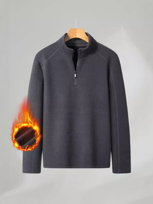 Мъжки суитшърт с поларена подплата, цип и стойкова яка, плътна материя от полиестер