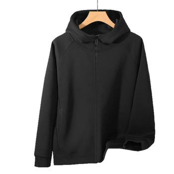 Тежък худи с качулка от памук 96%+, 500 g, цип, кръгло деколте, свободна кройка с странични джобове