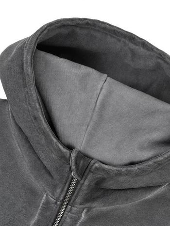 Суитшърт с качулка и цип, свободна кройка, печат с букви, джоб-патч