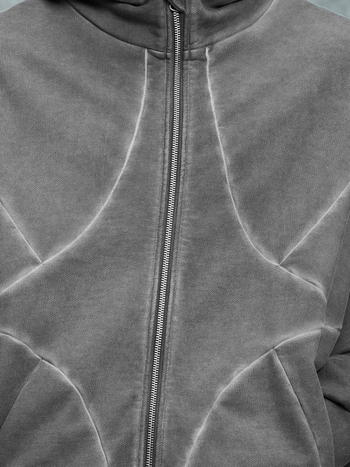 Суитшърт с качулка и цип, свободна кройка, печат с букви, джоб-патч