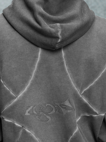 Суитшърт с качулка и цип, свободна кройка, печат с букви, джоб-патч