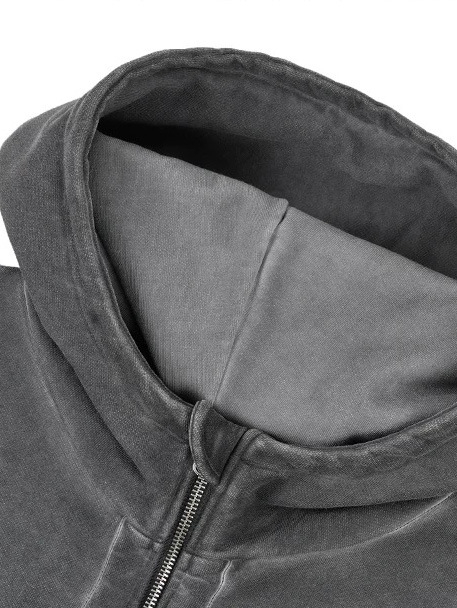 Суитшърт с качулка и цип, свободна кройка, печат с букви, джоб-патч