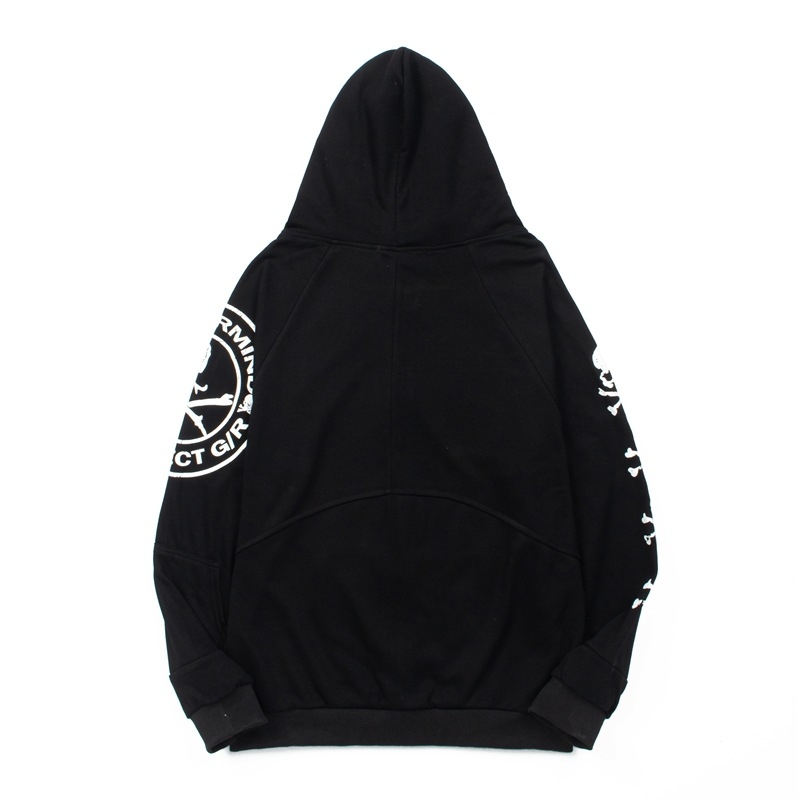 Hanorac cu glugă și fermoar, imprimeu craniu, din amestec de bumbac, croi lejer