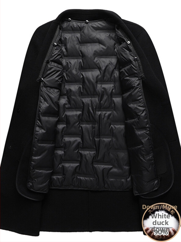 Dvipusis vilnonių vyriškas paltas, vidutinio ilgio, corduroy audinys, laisvas kirpimas, vienos eilės užsegimas, kostiumo apykaklė