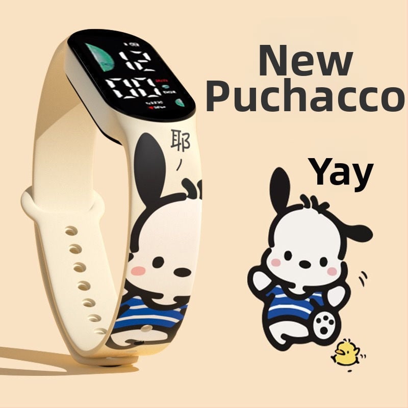 Ceas electronic cu desen animat Pacha Dog, pentru elevi, afișaj LED, curea din silicon, cadran dreptunghiular, rezistent la apă 10 m