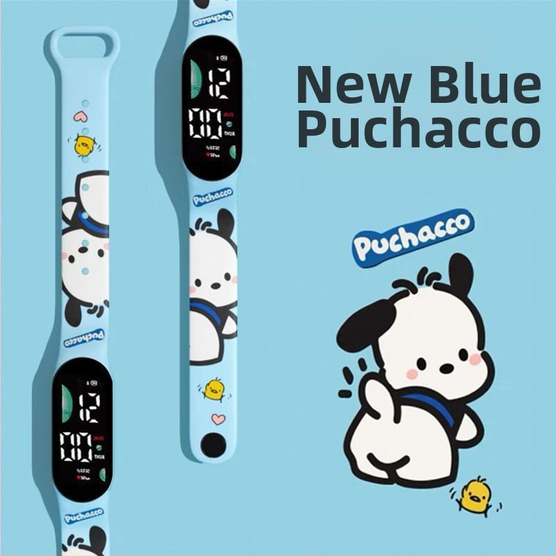 Ceas electronic cu desen animat Pacha Dog, pentru elevi, afișaj LED, curea din silicon, cadran dreptunghiular, rezistent la apă 10 m