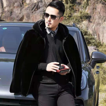 Мъжко палто от изкуствен косъм, имитация Mink, с качулка, британски стил, дължина 50–65 cm, закопчаване с цип, джобове с цип, право изделие