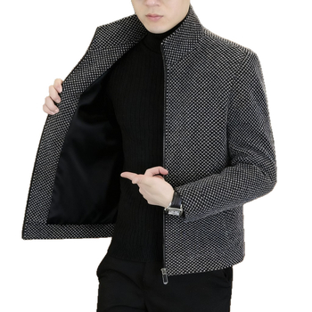 Мъжко вълнено външно облекло със стойковa яка, цип, тясна кройка, дебело топло